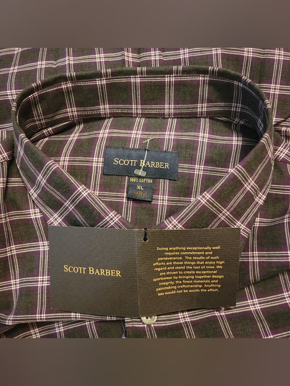 New Scott Barber Fine Quality Men's Gray/Purple Plaid Button-Down Shirt